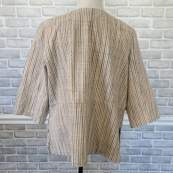 Eileen Fisher Stripe 3/4 Sleeve Boxy Organic Cotton Jacket Open Front Classic XL - Picture 4 of 9